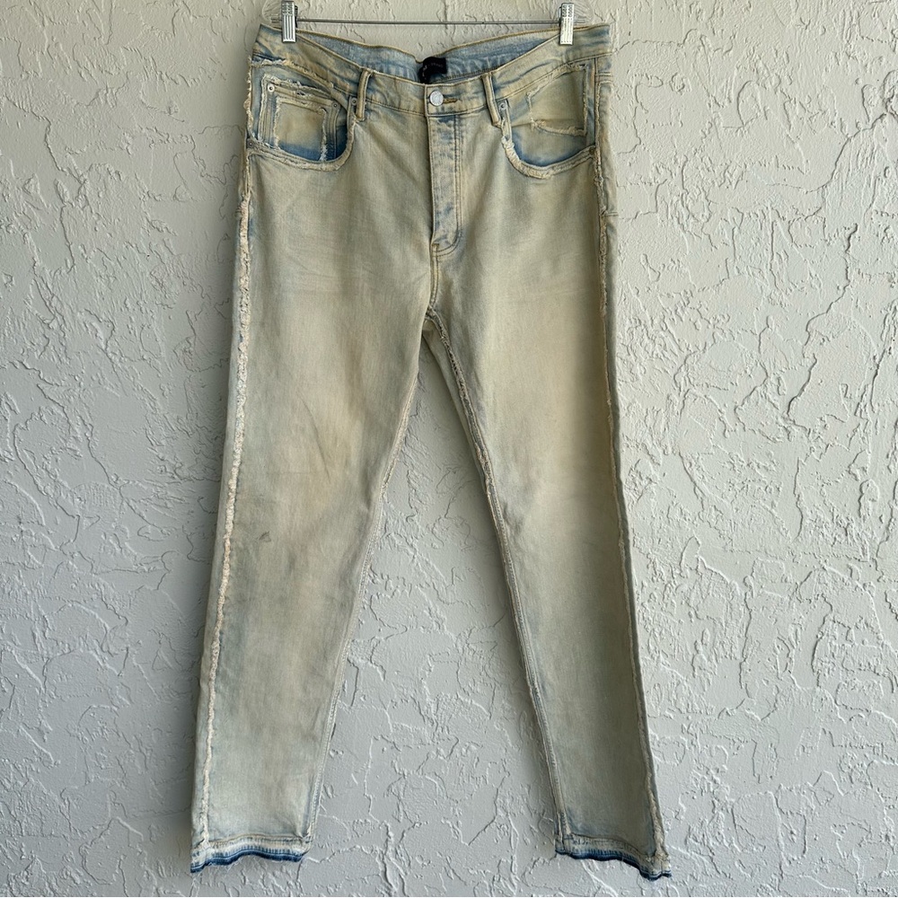 PURPLE BRAND Jeans Men‎ 40X34 Faded Tinted Indigo Waxed Skinny Frayed
